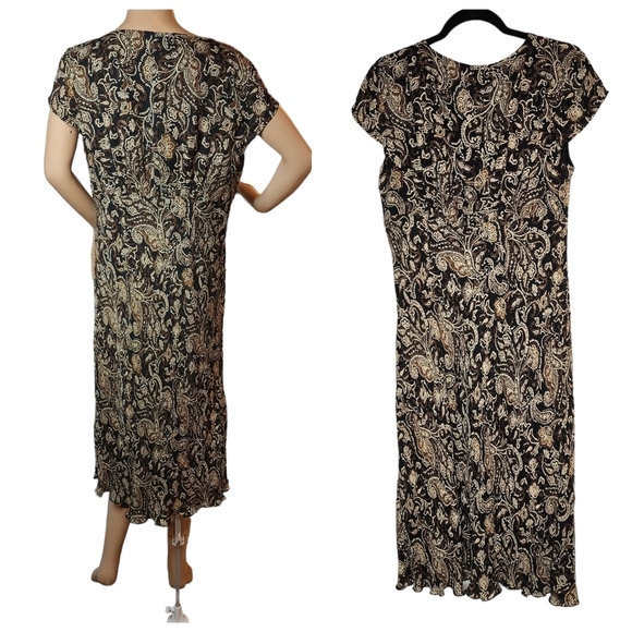 Venezia 100% silk midi dress. Black brown. Size 14/16. Y2K vintage. - Picture 10 of 14